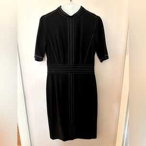 Classiques Entier High Neck Form-fitting Midi Dress in Black with White Seamwork